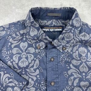Reyn Spooner Button Down Shirt Men Medium Blue Floral Hawaii Short Sleeve Casual